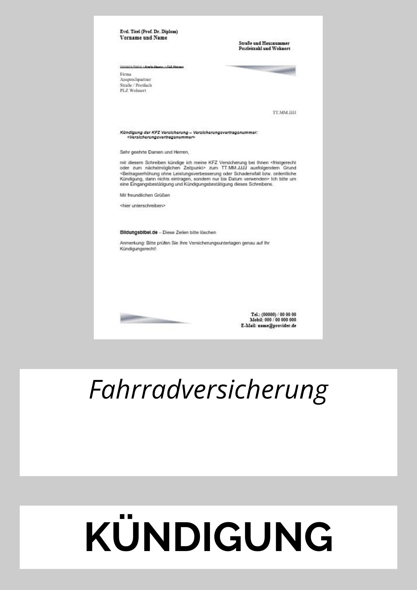 Kündigung Fahrradversicherung
