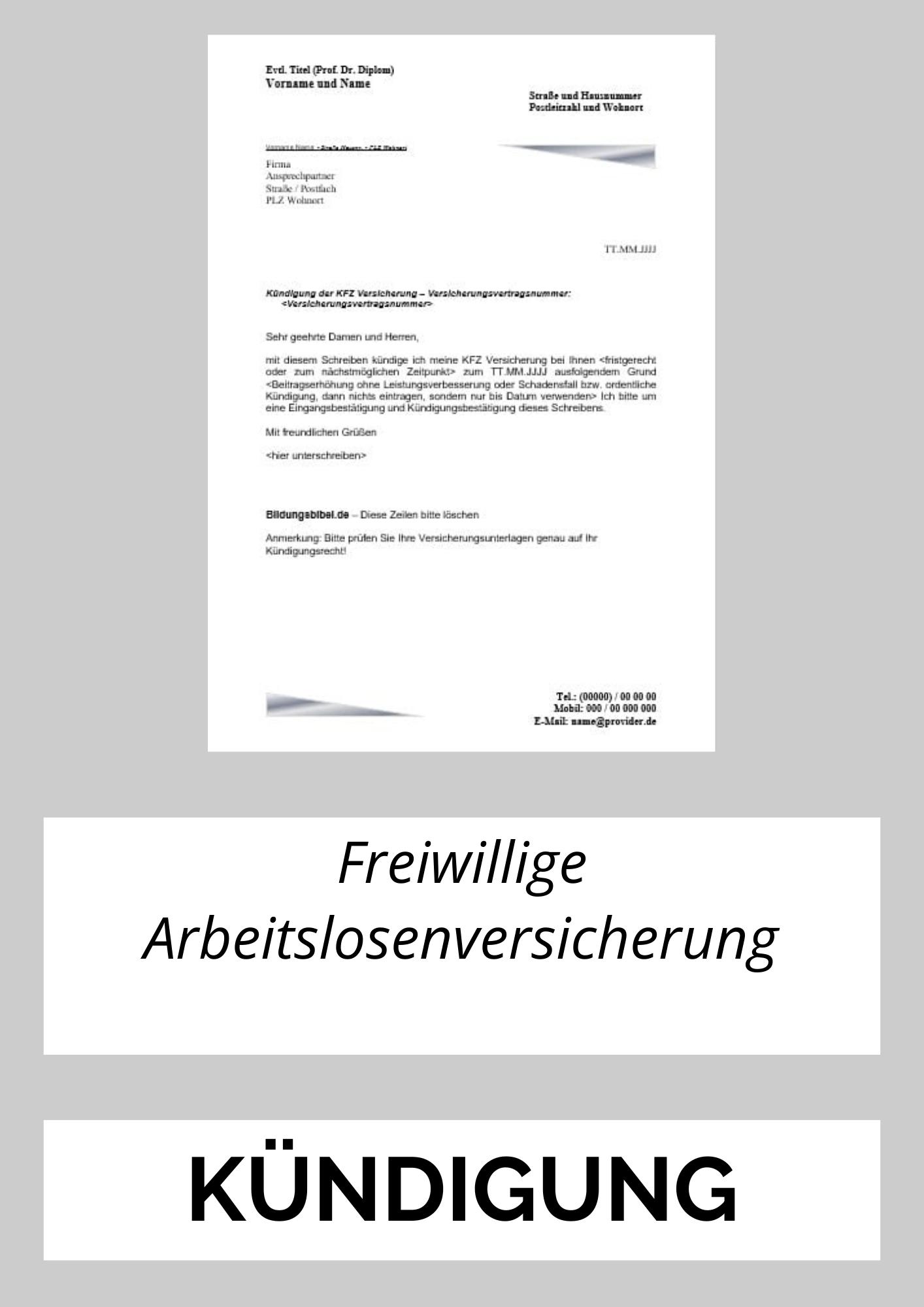 Freiwillige Arbeitslosenversicherung Kündigen
