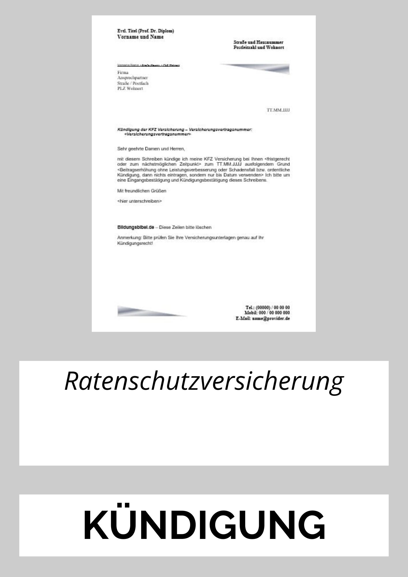 Ratenschutzversicherung Kündigen