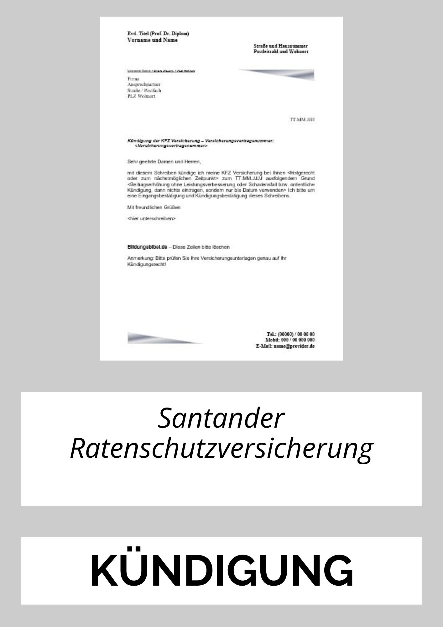 Santander Ratenschutzversicherung Kündigen